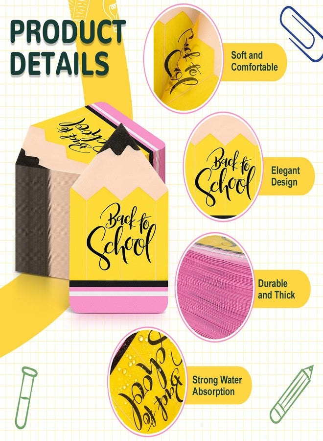 Janlaugh 100 Pcs Back to School Napkins Yellow Pencil Disposable Hand Towels Season Luncheon Dinner Pencil Napkins for Teacher Student First Day of School Party Supplies - Image 3
